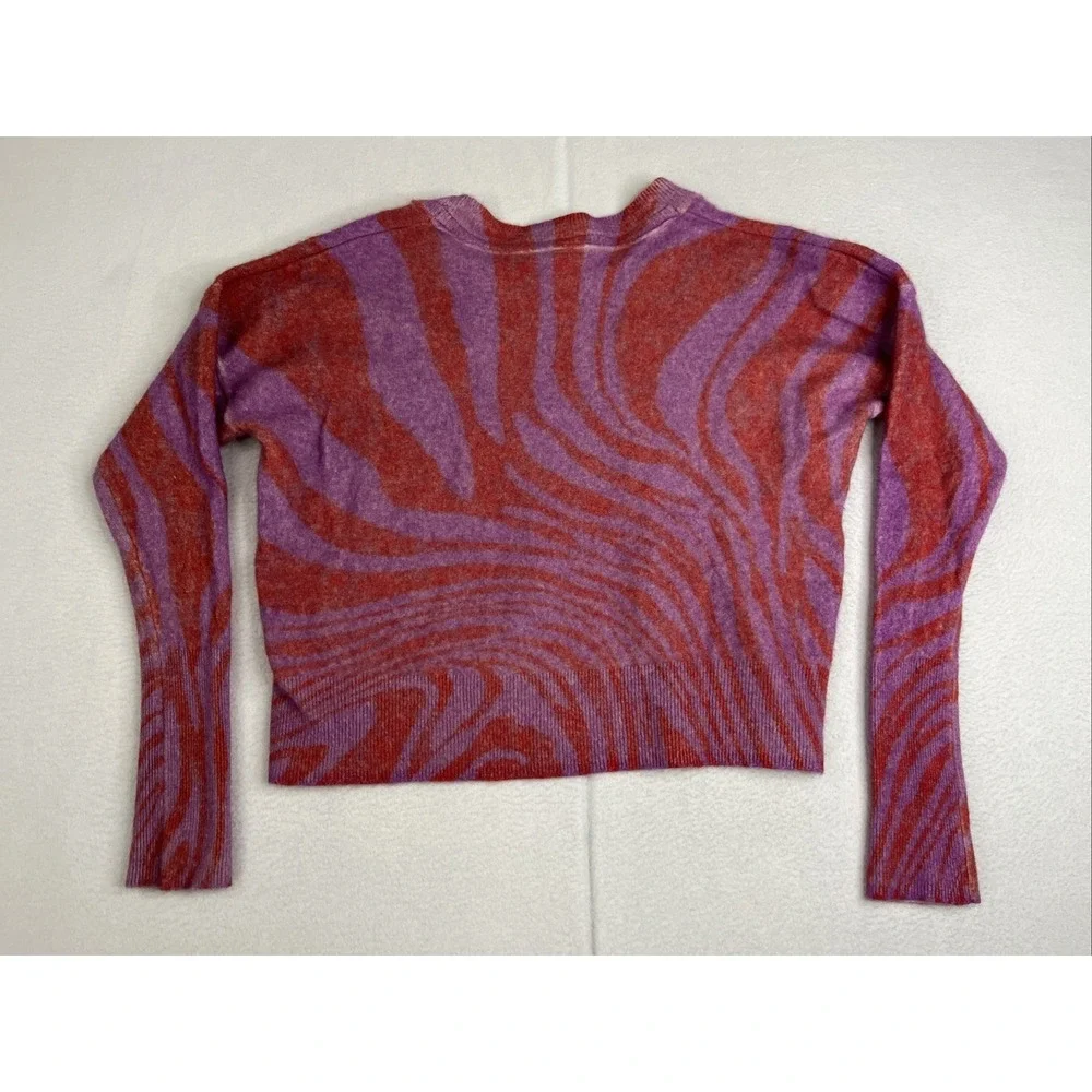 Pilcro Anthropologie 100% Cashmere Pink Red Swirl Cropped Sweater XS Women